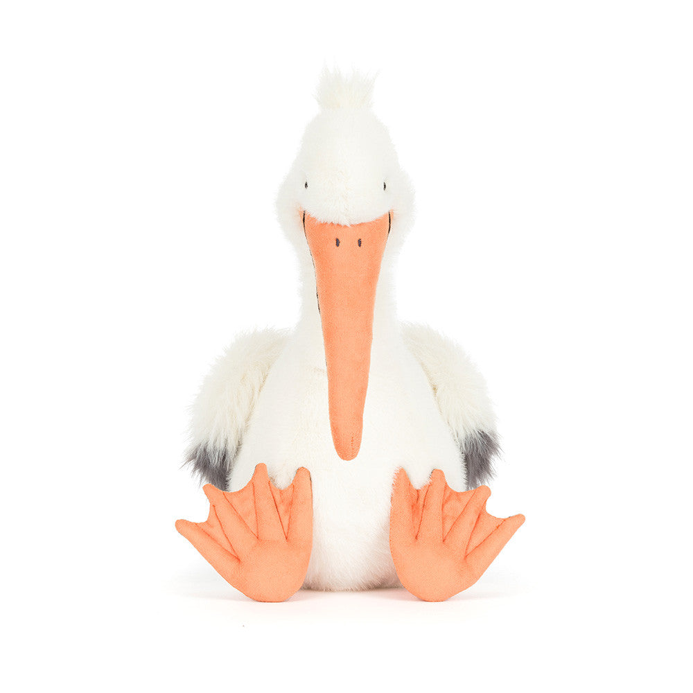 Jellycat Keli Pelican Kuscheltier Pelikan in Weiß, Grau und Orange mit weichem Stoff