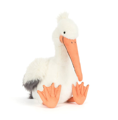 Jellycat Keli Pelican Kuscheltier Pelikan in Weiß, Grau und Orange mit weichem Stoff