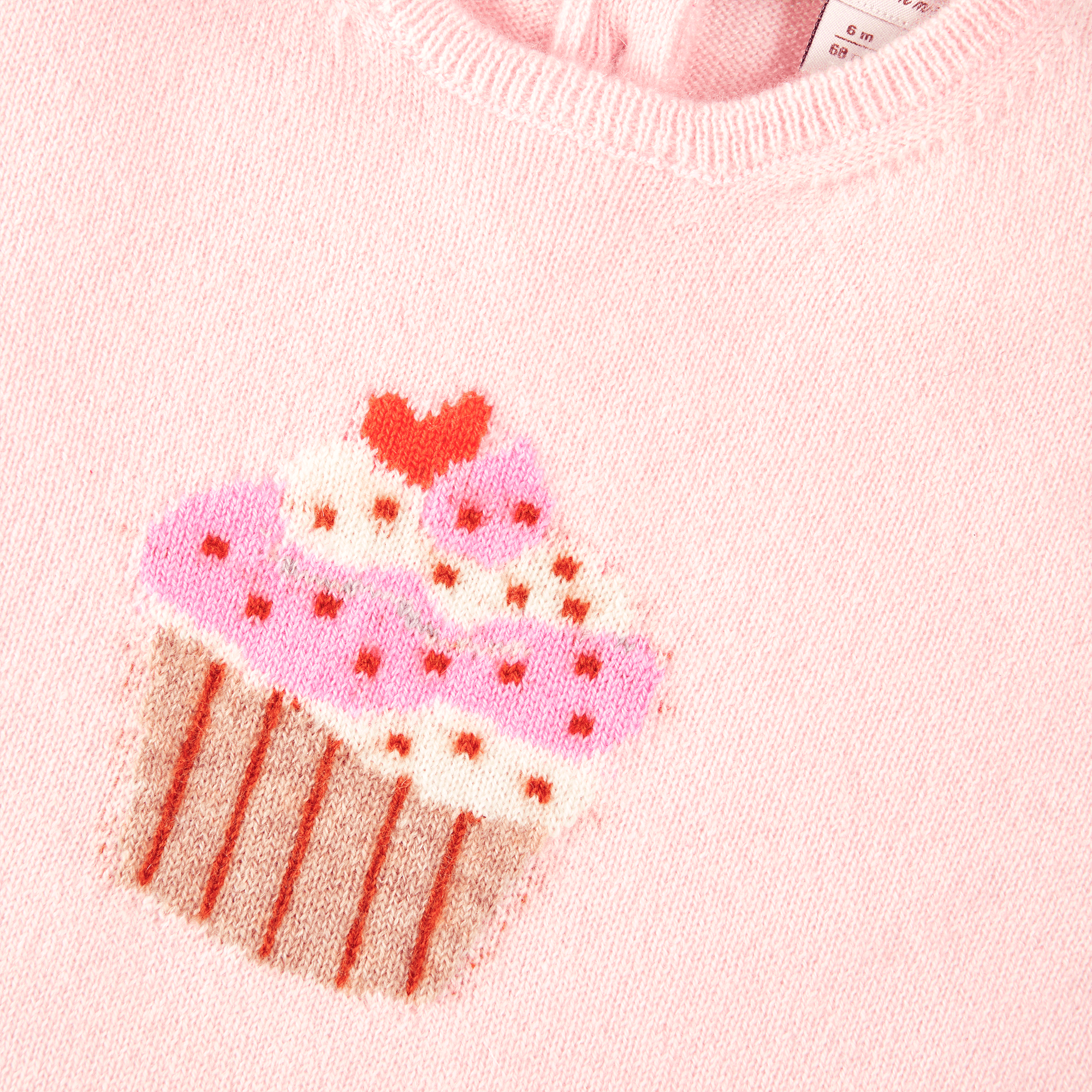 Detailansicht des Cupcake-Motivs auf dem PAPA LOBSTER Kaschmir Pullover CUPCAKE Rosa