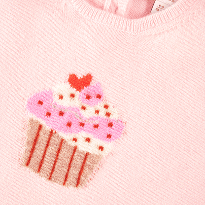 Detailansicht des Cupcake-Motivs auf dem PAPA LOBSTER Kaschmir Pullover CUPCAKE Rosa