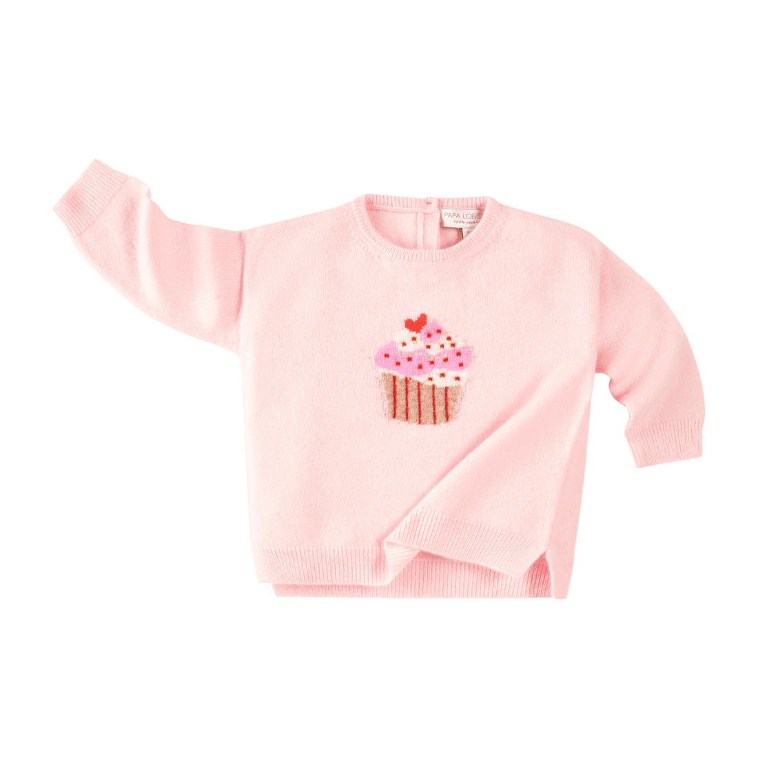 PAPA LOBSTER Pullover CUPCAKE Rosa aus Kaschmir für Babys, Kinder und Teens von vorne