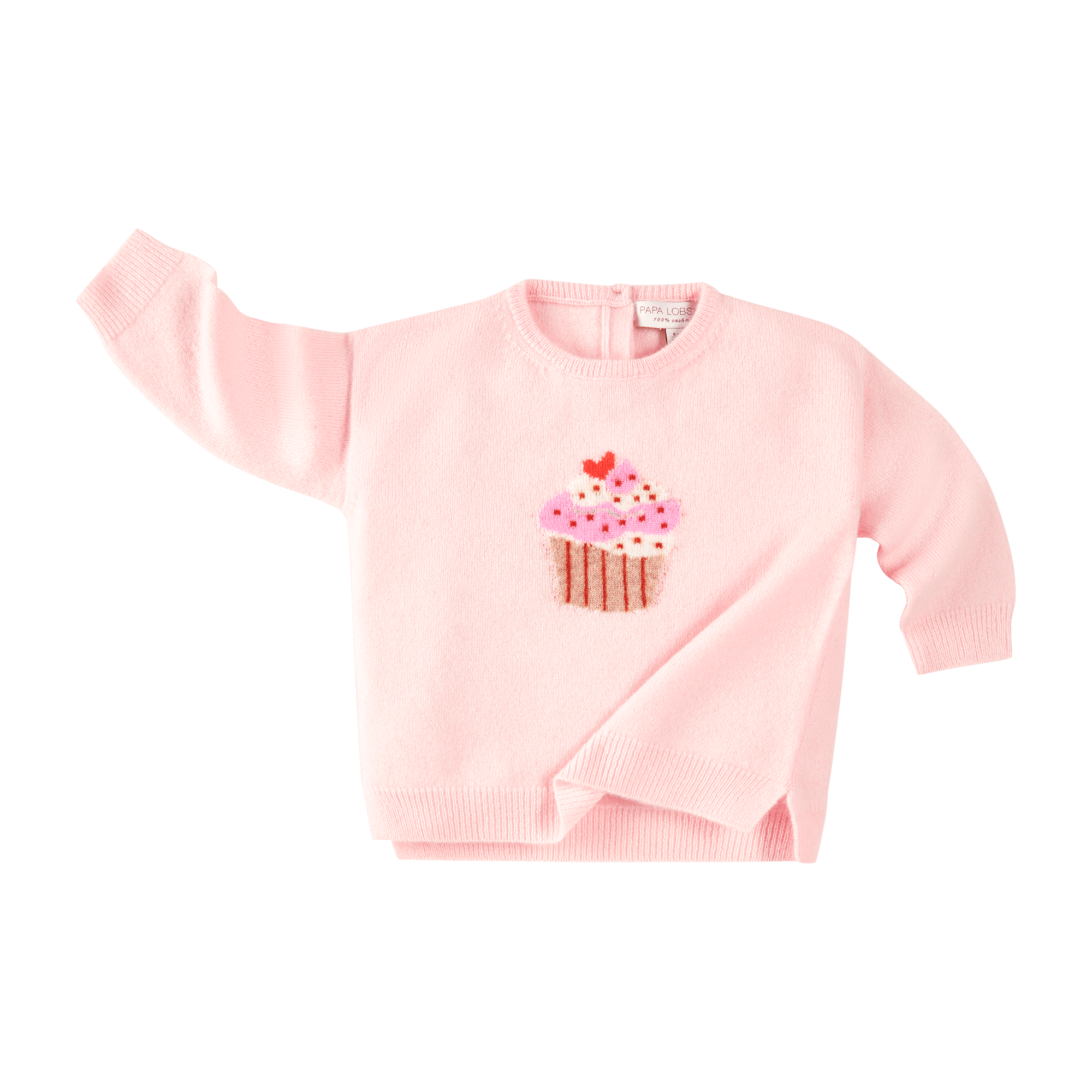 PAPA LOBSTER Pullover CUPCAKE Rosa aus Kaschmir für Babys, Kinder und Teens von vorne