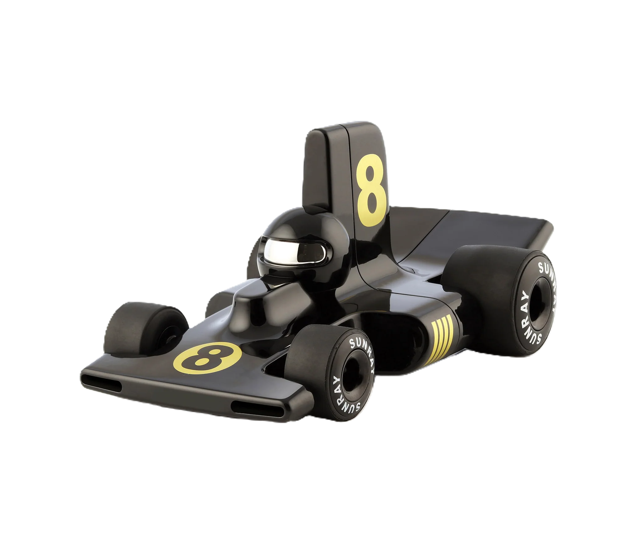 Schwarzes Velocita Emilio Kinder-Spielauto mit goldener Startnummer 8, Geschenk für Jungen und Deko fürs Kinderzimmer