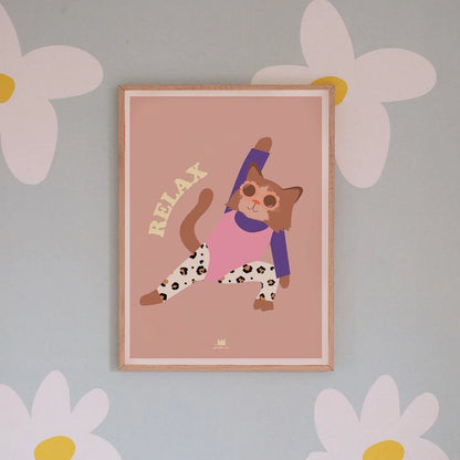 Poster „Aerobic-Katze“ 30x40 cm aus Naturpapier, farbenfrohes Design für Katzenliebhaber und Deko fürs Kinderzimmer