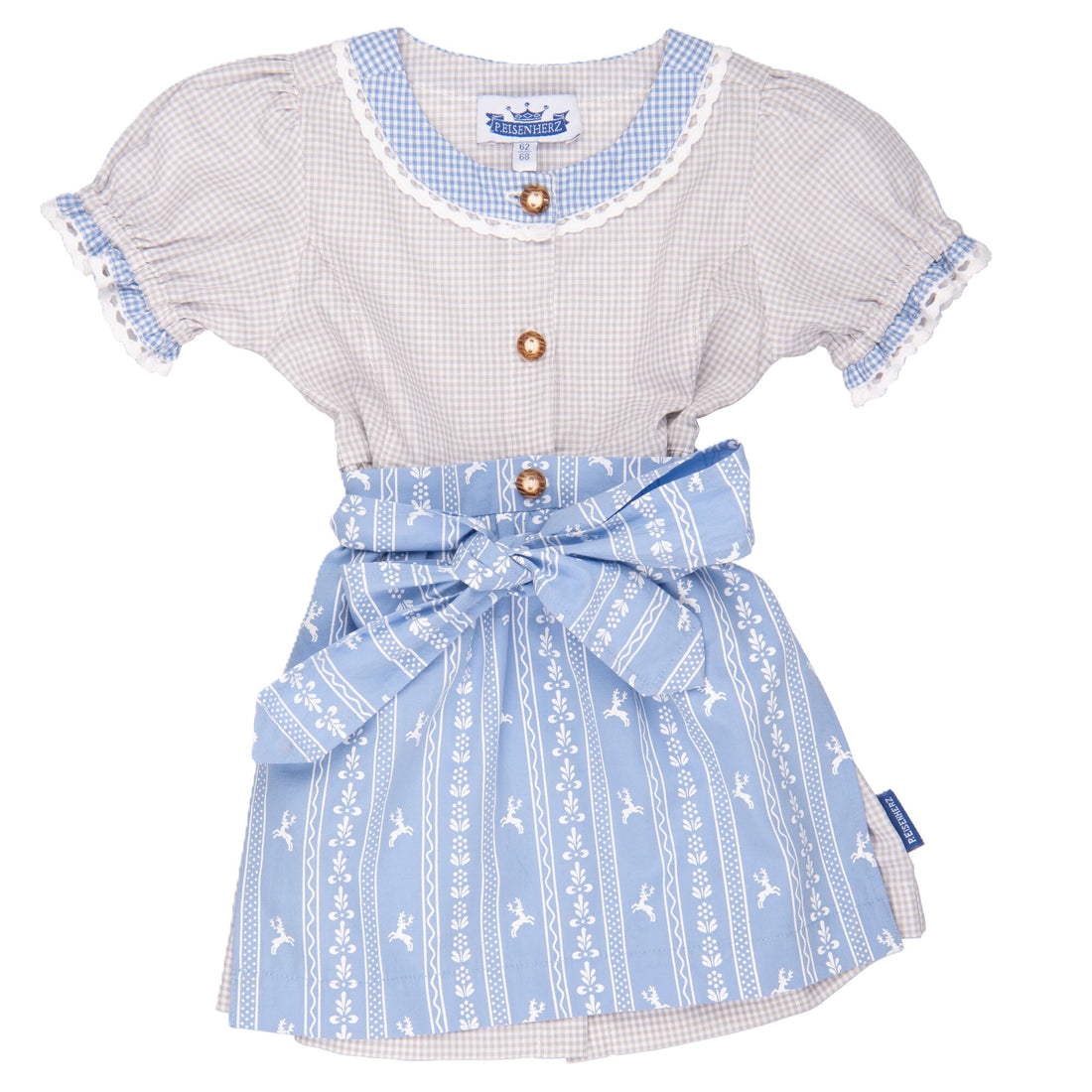 Baby-Dirndl mit Schürze grau blau von P. Eisenherz aus Vichy-Karo