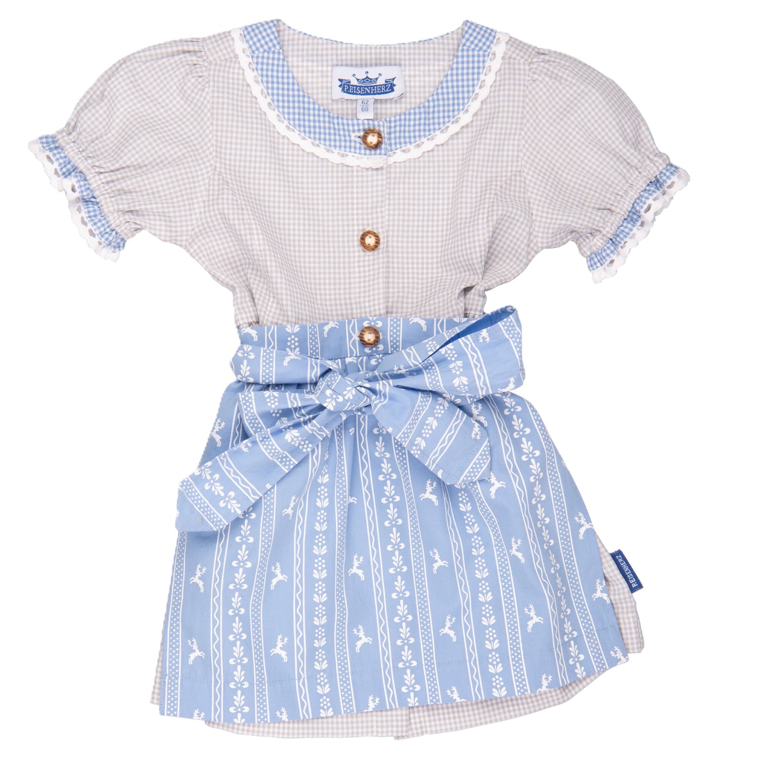 Baby-Dirndl mit Schürze grau blau von P. Eisenherz aus Vichy-Karo