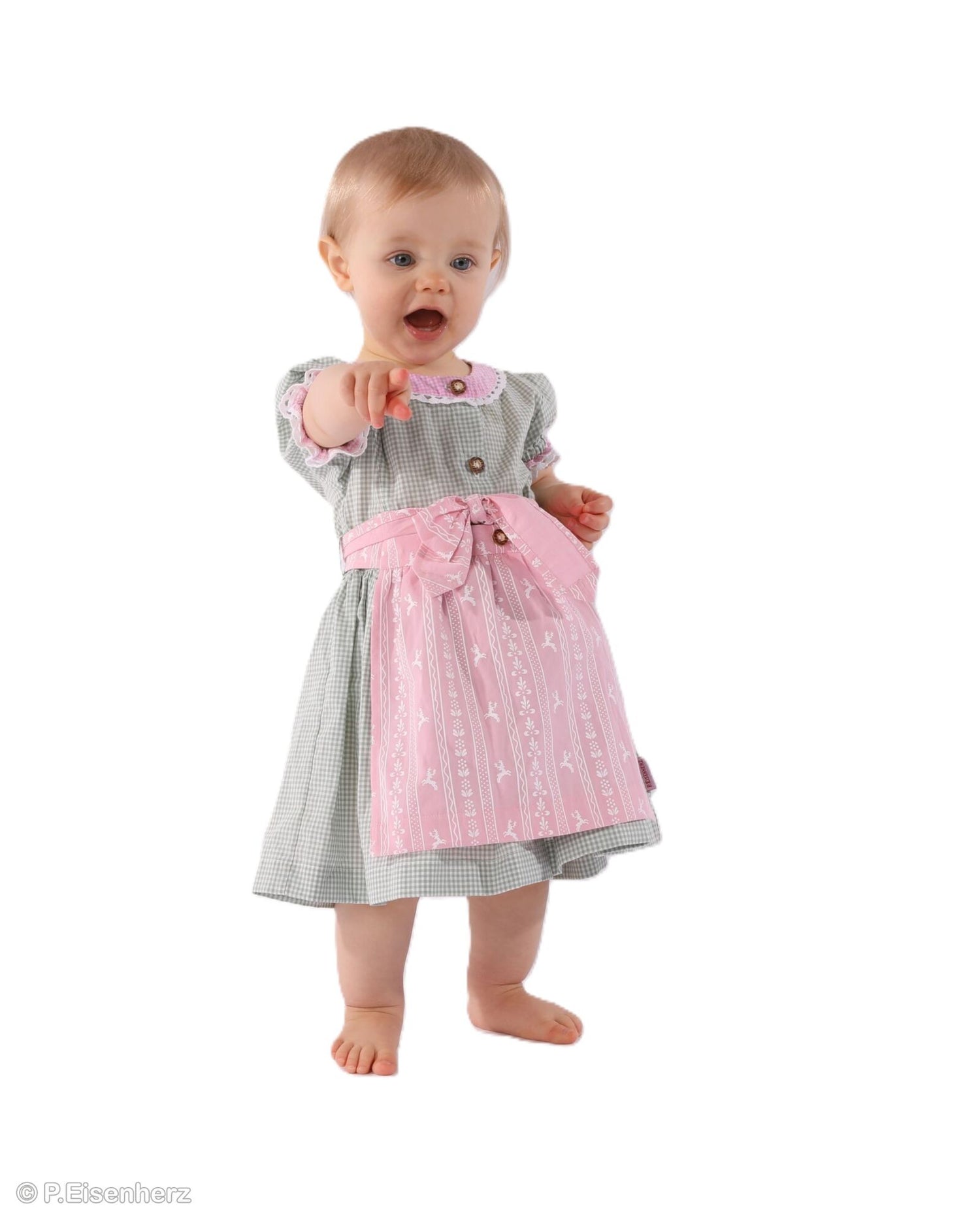 Kinder Dirndl grün rosa mit Schürze von P. Eisenherz aus Vichy-Karo