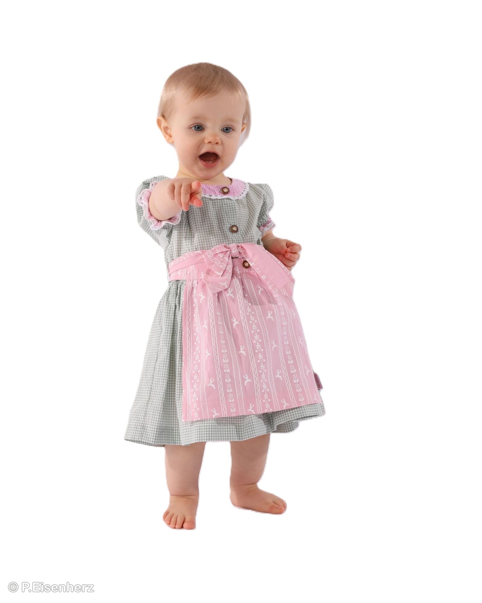 Kinder Dirndl grün rosa mit Schürze von P. Eisenherz aus Vichy-Karo