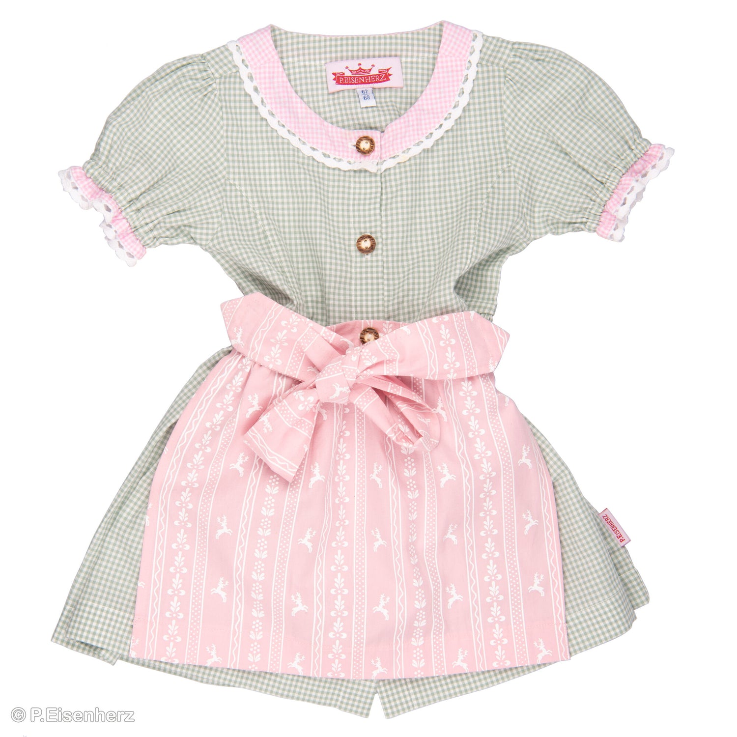 Kinder Dirndl grün rosa mit Schürze von P. Eisenherz aus Vichy-Karo