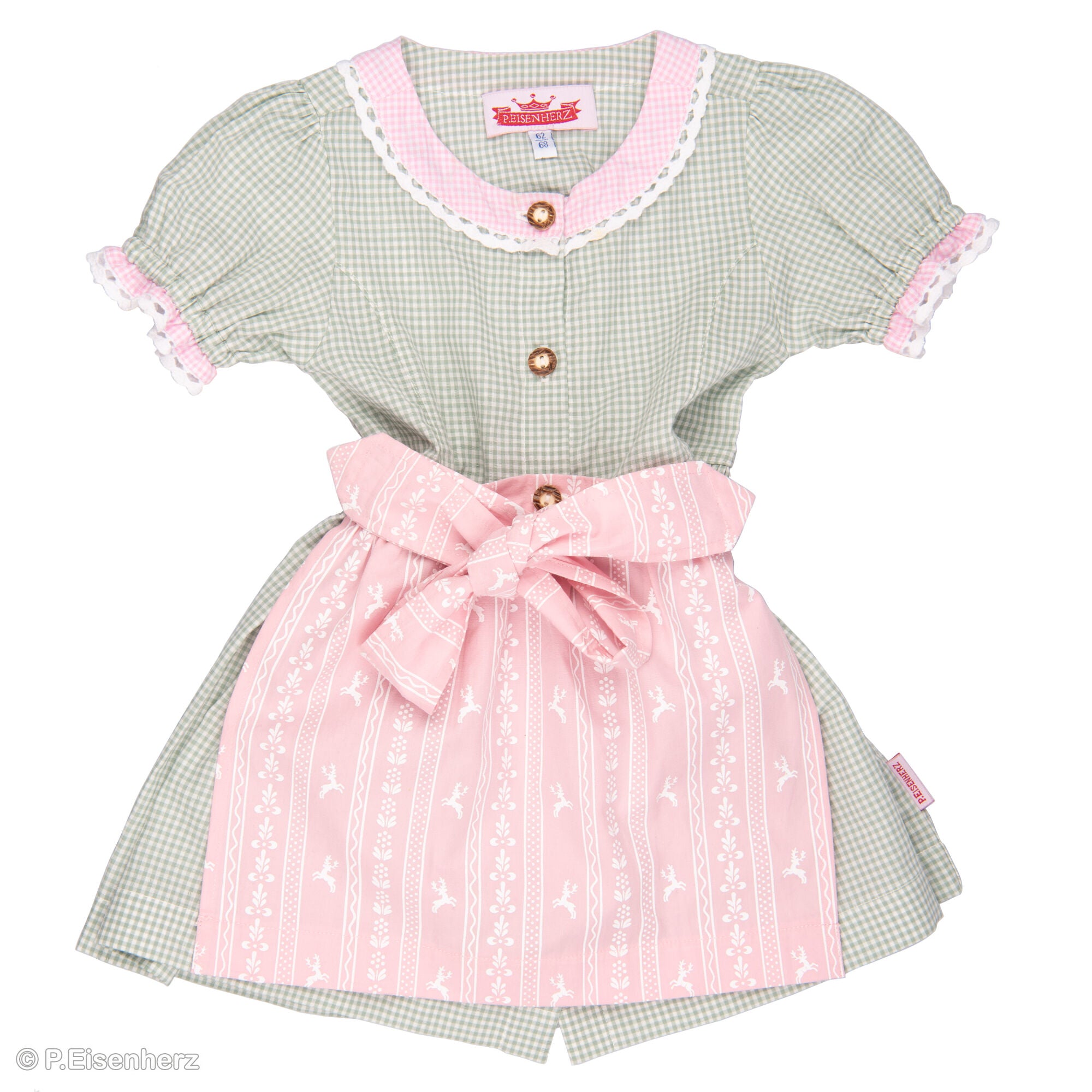 Kinder Dirndl grün rosa mit Schürze von P. Eisenherz aus Vichy-Karo