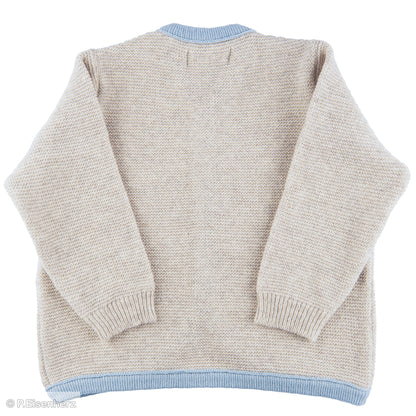 Unisex Strickjacke für Babys mit Holzknöpfen und Linksstrick-Details in Beige und Hellblau