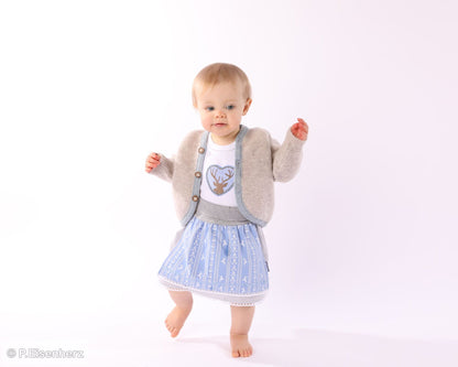 Unisex Strickjacke für Babys mit Holzknöpfen und Linksstrick-Details in Beige und Hellblau