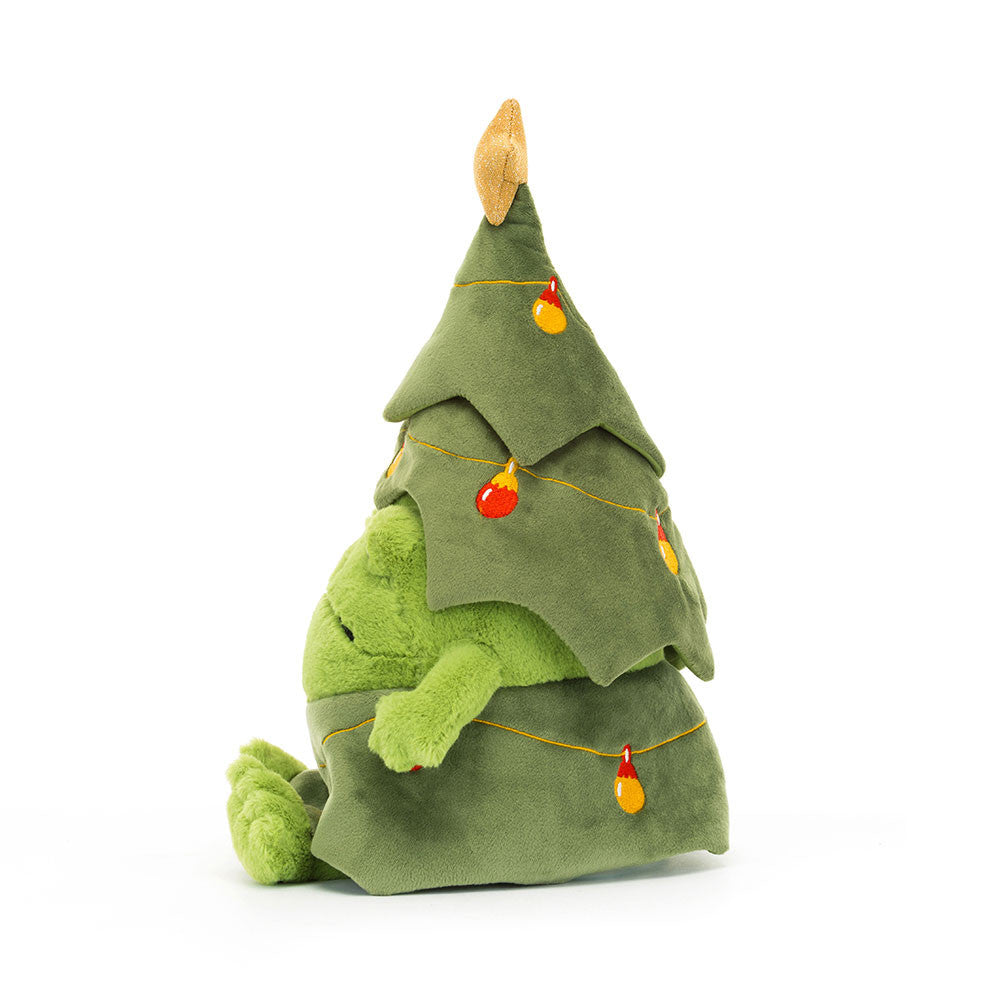 Seitenansicht Ricky Rainfrog Christmas Tree von Jellycat.