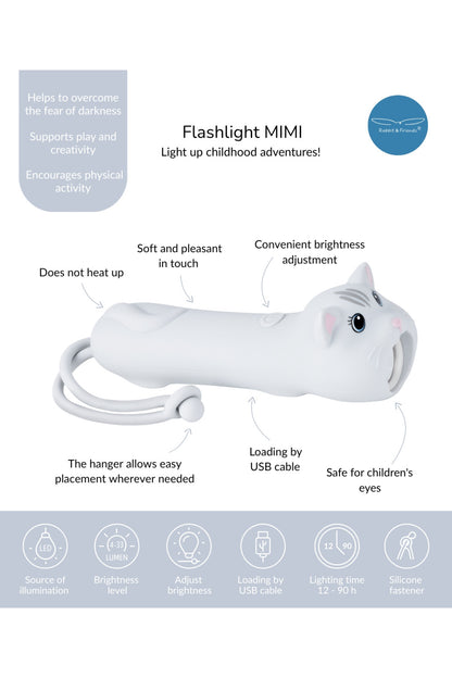 Weiße Katzen-Taschenlampe "Cat Mimi" von Rabbit &amp; Friends aus weichem Silikon