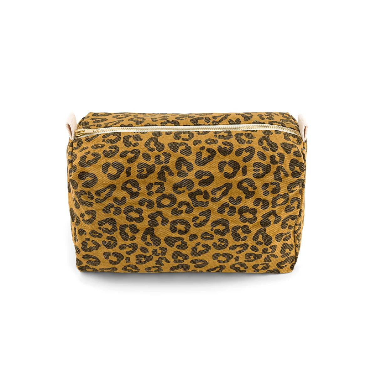 Kulturtasche im Leoparden-Design aus festem Canvas Stoff von Rose in April.