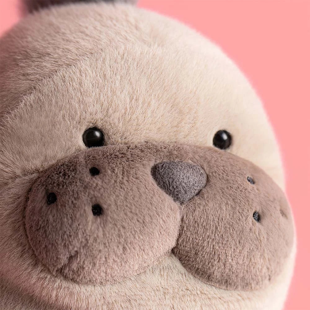 Jellycat Roarwell Sea Lion Kuscheltier Seehund mit kleinen Flossen und weichem grau-braunem Fell