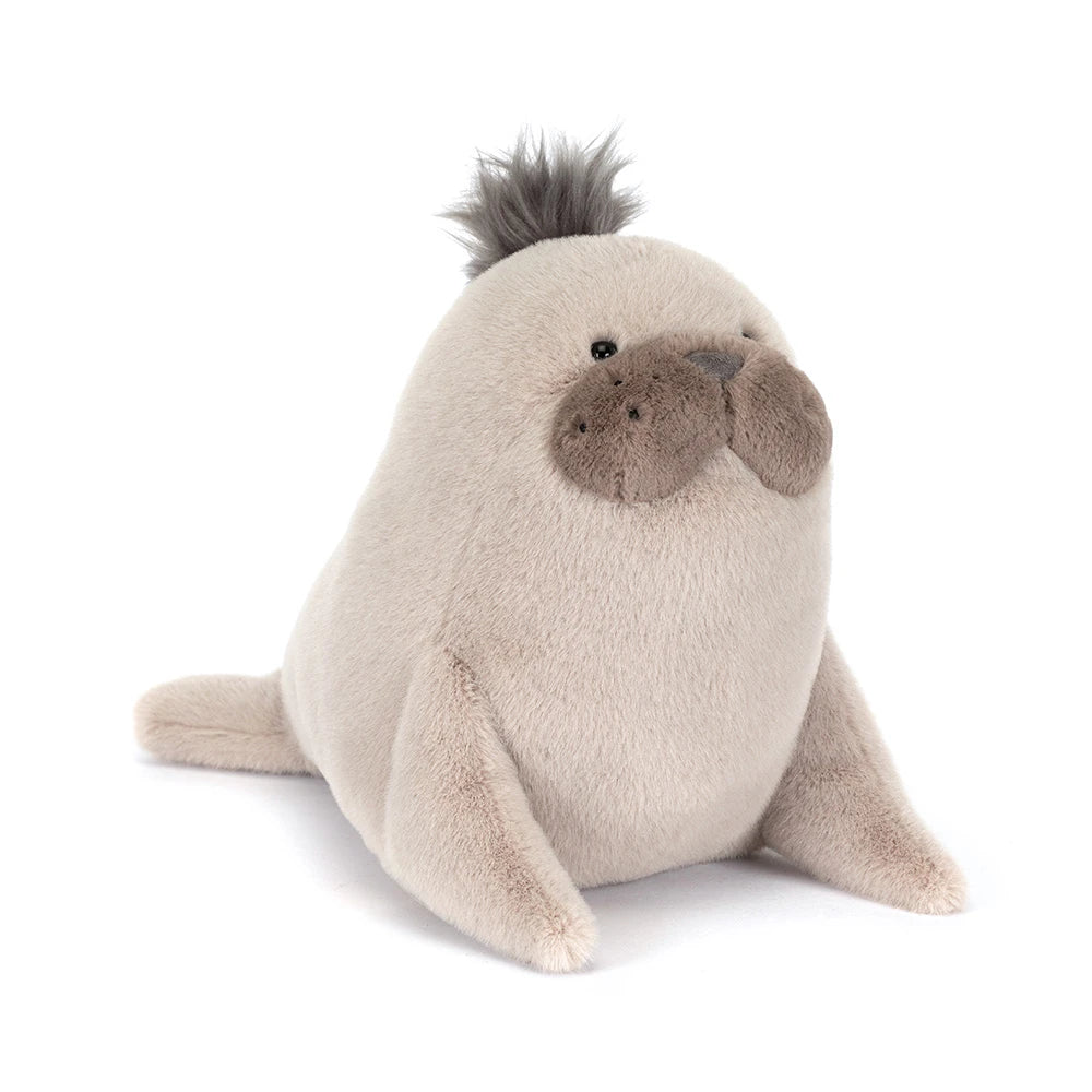 Jellycat Roarwell Sea Lion Kuscheltier Seehund mit kleinen Flossen und weichem grau-braunem Fell