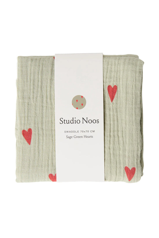 Swaddle, 70 x 70 cm - Sage Green Hearts