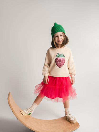 SATURNDAY Kleid &quot;Erdbeere&quot; aus Baumwolle mit pinkem Tüllrock und Erdbeer-Print am Oberteil