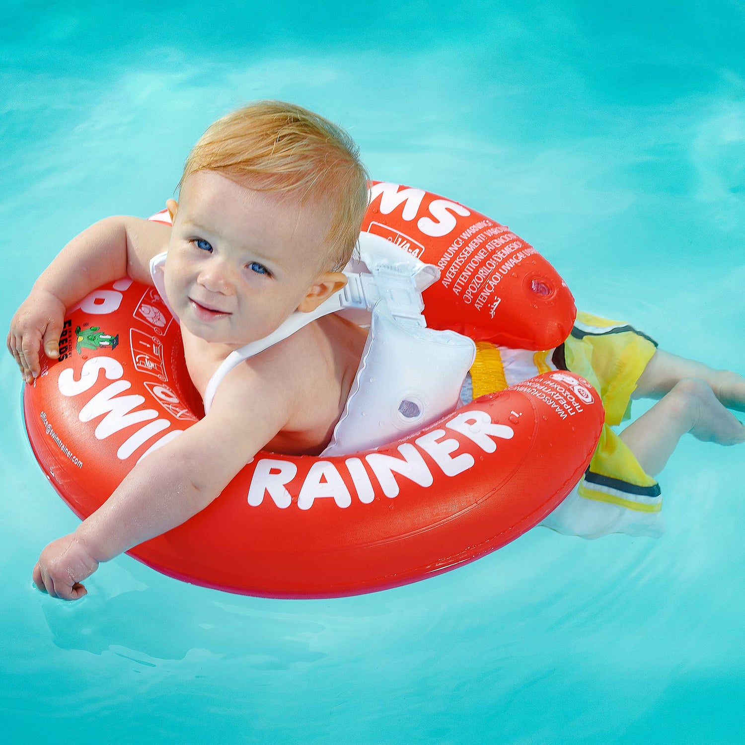 Schwimmtrainer für Babys ab 3 Monaten und Kleinkinder bis 4 Jahre. Die Schwimmhilfe gibt Sicherheit für Anfänger beim erlernen des Schwimmens.