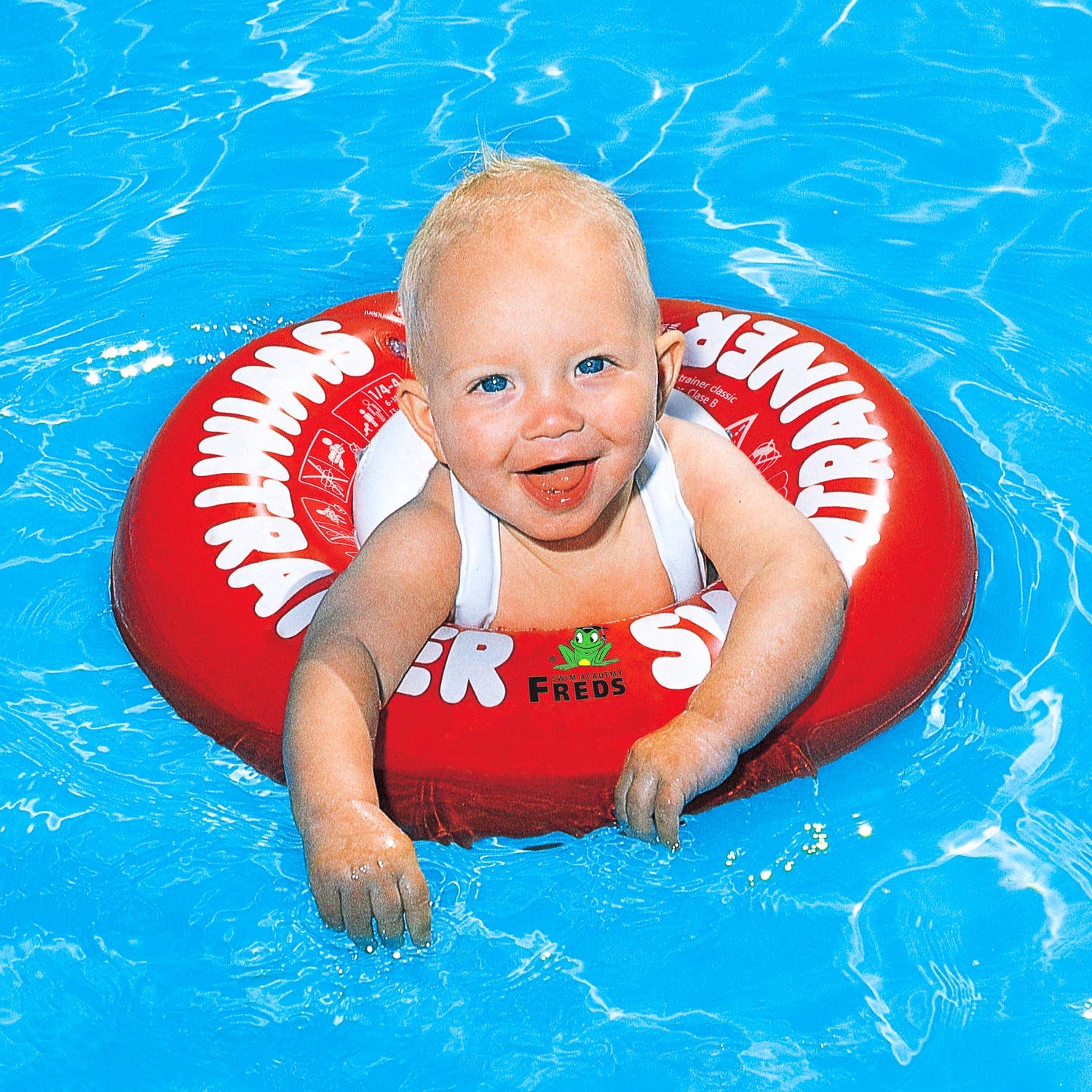 Schwimmtrainer für Babys ab 3 Monaten und Kleinkinder bis 4 Jahre. Die Schwimmhilfe gibt Sicherheit für Anfänger beim erlernen des Schwimmens.