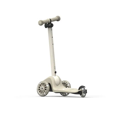 Scoot and Ride Highwaykick 3S Kinderroller Ash mit weiß leuchtenden LED-Rädern, höhenverstellbarer Lenkstange und klappbarem Rahmen