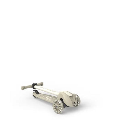 Scoot and Ride Highwaykick 3S Kinderroller Ash mit weiß leuchtenden LED-Rädern, höhenverstellbarer Lenkstange und klappbarem Rahmen