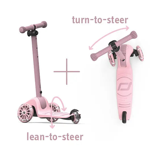 Scoot and Ride Highwaykick 3S, Rose, höhenverstellbarer Lenker mit LED Räder und klappbarem Rahmen