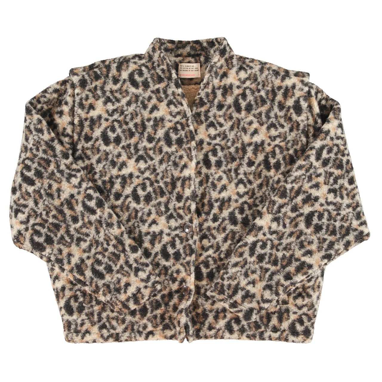 Animal Print Jacke Ecru von Sisters Department mit schwarzem Muster und kuscheligem Kragen