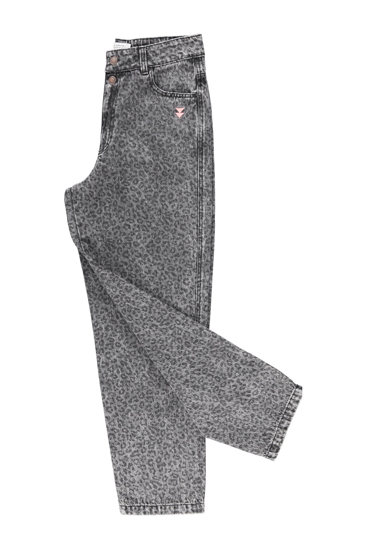 Detailansicht der Animal Print Jeans Washed Black von Sisters Department mit Animal-Muster