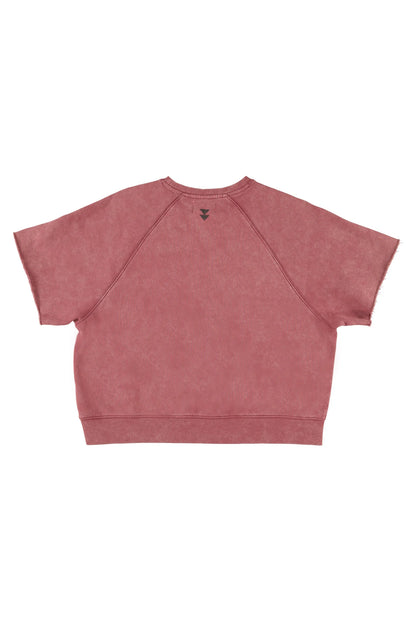 Rückansicht des Kurzarm-Sweatshirts Sisters Dept Bordeaux von Sisters Department mit Logo-Print