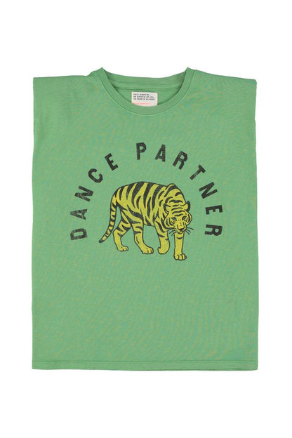 Sisters Department Sleeveless T-Shirt mit Schulterpolstern und Leopard-Print in Grün aus 100% Bio-Baumwolle