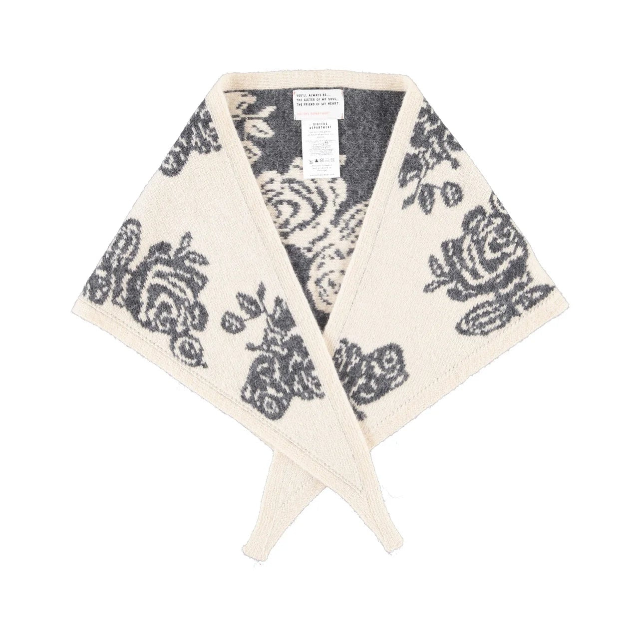 Strick-Bandana Flower Print Ecru von Sisters Department mit dunklem Blumenmuster