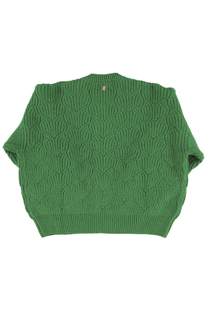 Rückansicht des Strickcardigans Soft Knit Grün von Sisters Department mit Strukturmuster