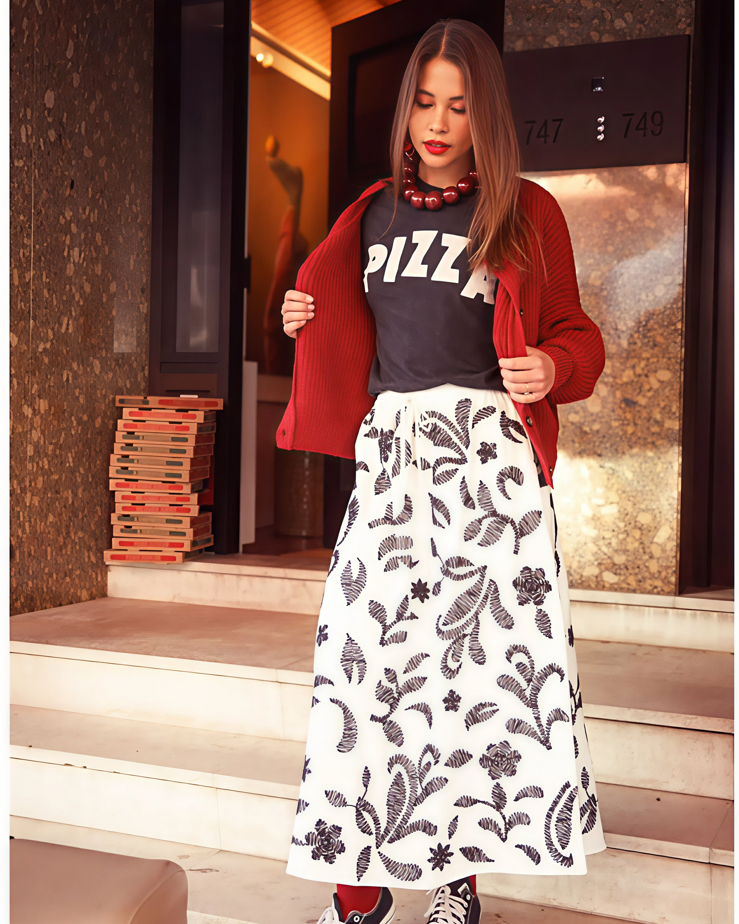 Sisters Department T-Shirt &quot;PIZZA&quot; Print in Schwarz