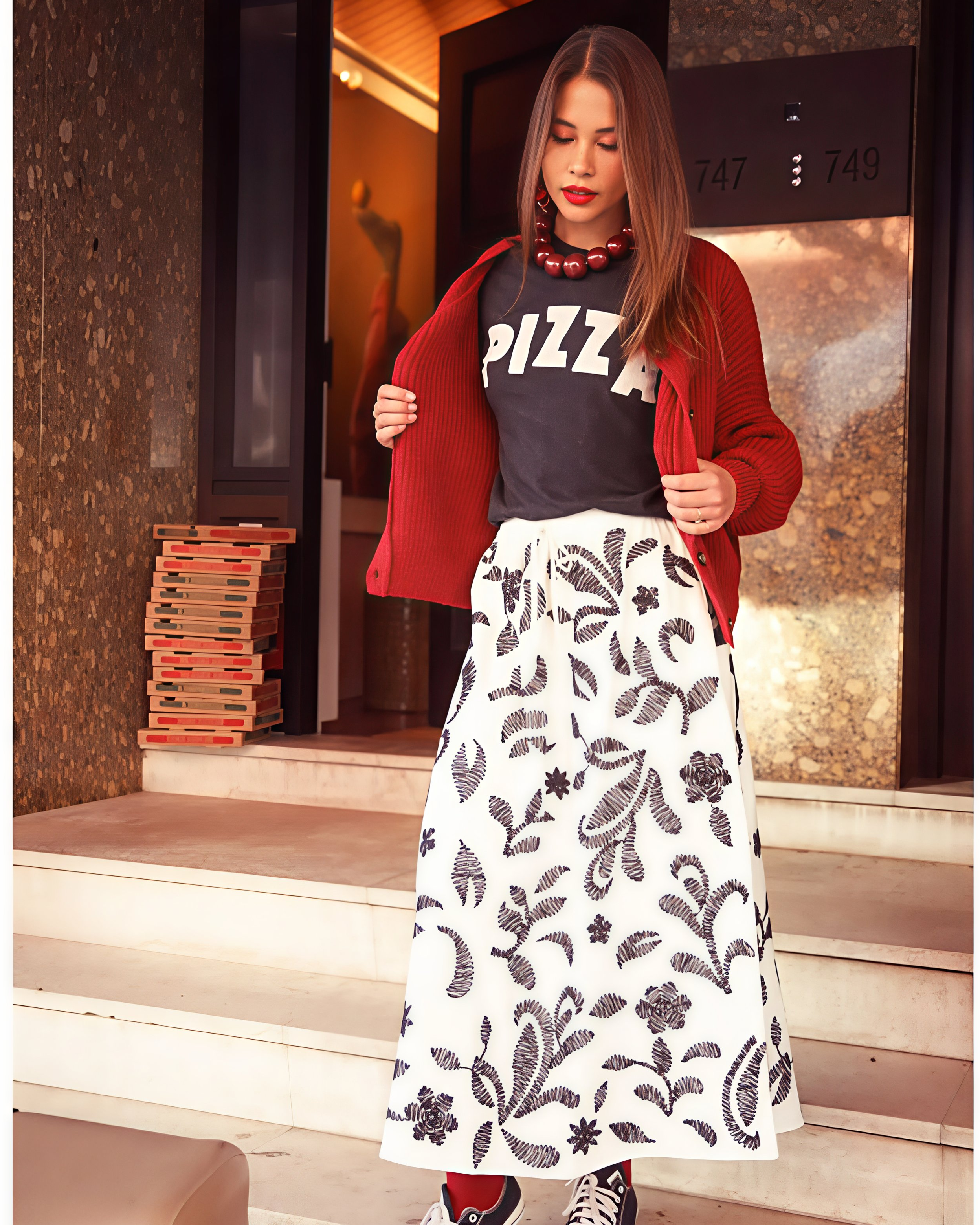 Sisters Department T-Shirt &quot;PIZZA&quot; Print in Schwarz