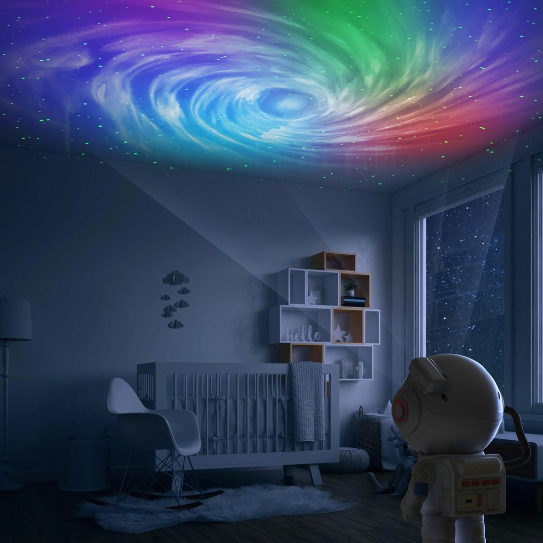 Das Stellar Light projiziert den Weltraum mittels Laserlicht ins Zimmer.