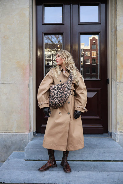 Brown Leopard Cotton Cross Body Umhängetasche aus Baumwolle mit Leo-Muster