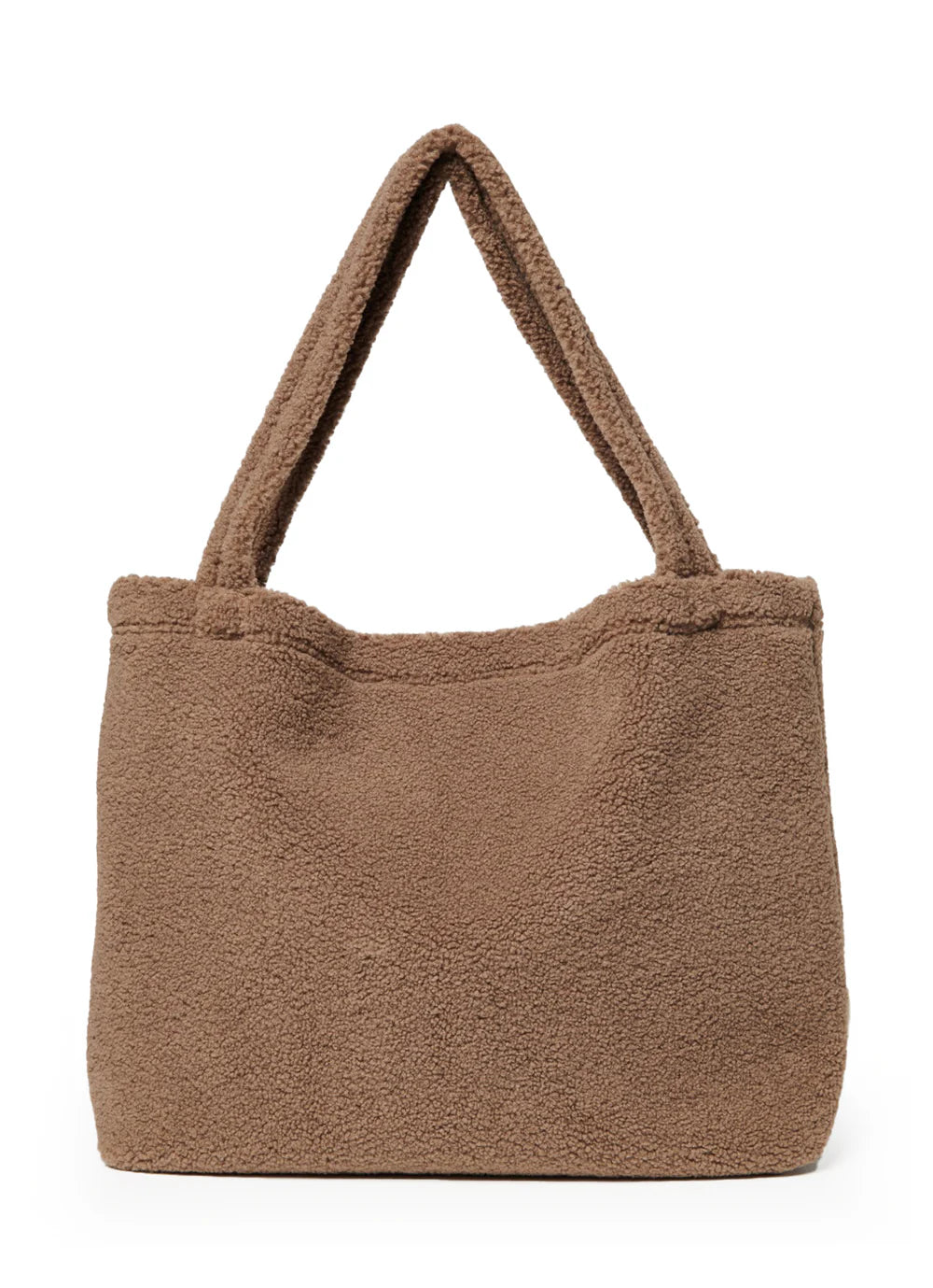 Vorderansicht: Studio Noos Teddy Mom-Bag l Braun aus weichem braunem Teddy-Stoff mit breiten Henkeln