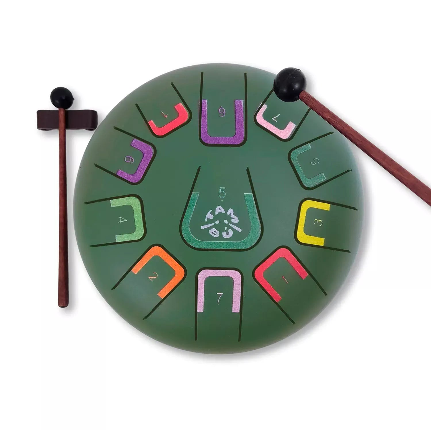 Die Zungentrommel von juegaconmigo mit Aufbewahrungstasche, Drum Sticks, Trommelstockhalter, Fingerpicks und Notenbuch zum Aufstellen. 