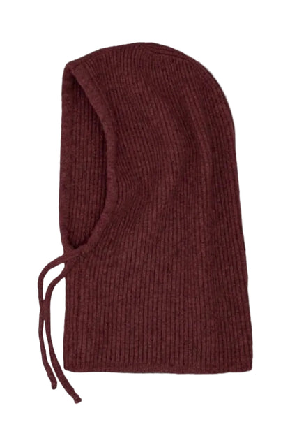 Balaklava POLLY von UNIO Hamburg in Dark Wine aus weichem Wolle-Kaschmir-Mix mit verstellbaren Schnüren