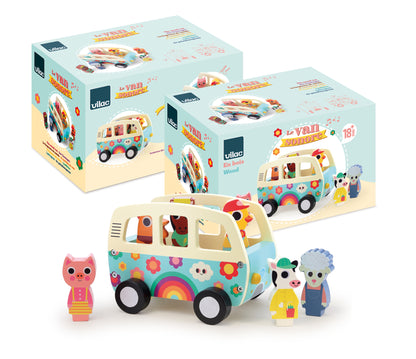 Vilac Van Holz-Steckspiel mit Tierfiguren, Verpackung und Fahrzeug