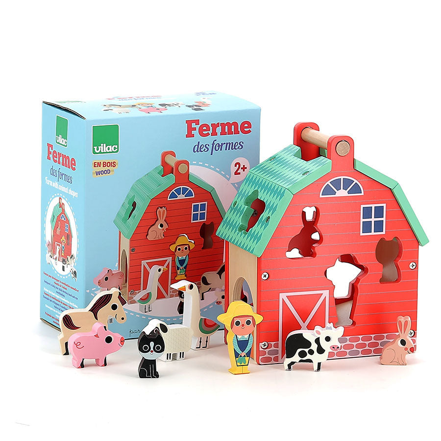 Verpackung und Vilac My Nice Farm Formen-Steckspiel aus Holz mit Holzfiguren