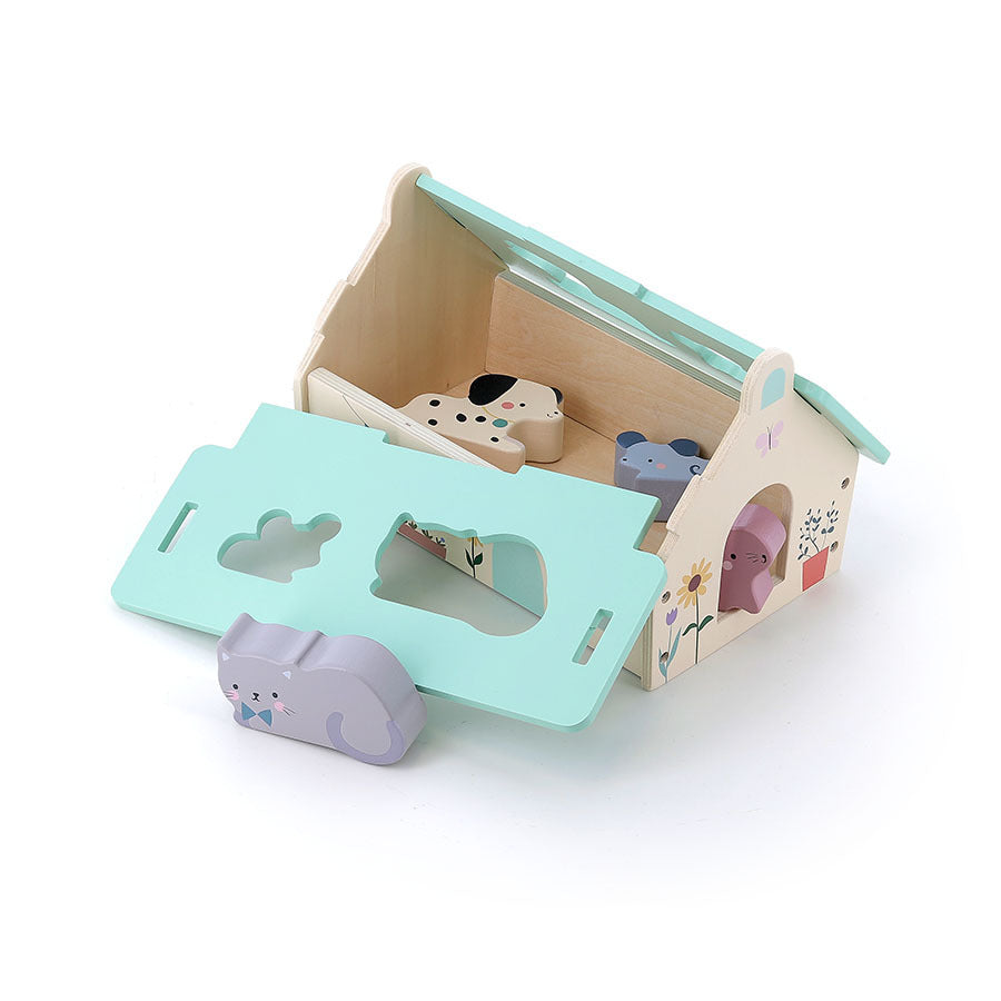 Vilac Tiny House Formen-Steckspiel aus Holz mit buntem Haus und Tierfiguren