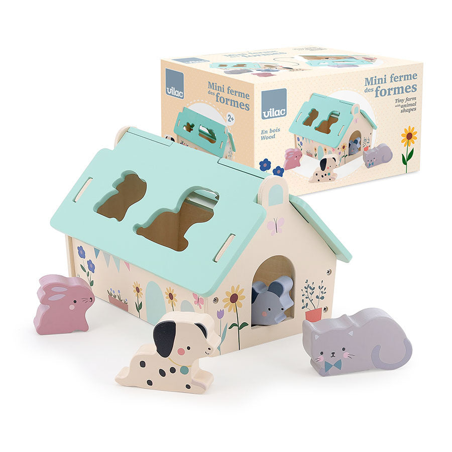 Vilac Tiny House Formen-Steckspiel aus Holz mit buntem Haus und Tierfiguren