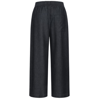 Vorderansicht: Dunkelgraue Lyocell-Hose von another brand mit elastischem Hosenbund und weitem Beinschnitt