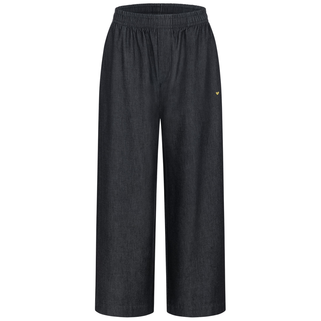 Vorderansicht: Dunkelgraue Lyocell-Hose von another brand mit elastischem Hosenbund und weitem Beinschnitt
