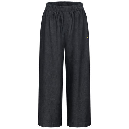 Vorderansicht: Dunkelgraue Lyocell-Hose von another brand mit elastischem Hosenbund und weitem Beinschnitt