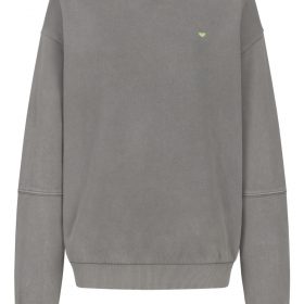 Graugrünes Sweatshirt Lazy Coconut mit Herzstickerei vorne und Print auf dem Rücken, relaxed Fit