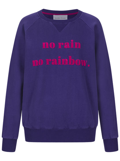 Purple Sweatshirt "no rain no rainbow" mit pinkem Flockprint, lässiger College-Look von POM AMSTERDAM